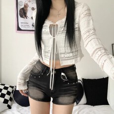 批发韩版小众纯欲蕾丝辣妹绑带设计薄款<b class='q'>修身</b>开衫长袖外套