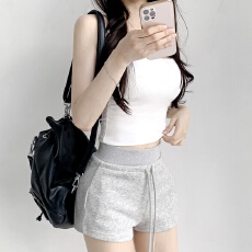 批发<b class='q'>韩版</b>高腰抽绳包臀热裤女夏季短裤休闲裤显瘦灰色运动裤直筒裤子潮