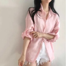 批发<b class='q'>韩版</b>百搭防晒夏季薄款长袖翻领慵懒风翻领设计感<b class='q'>衬衫</b>