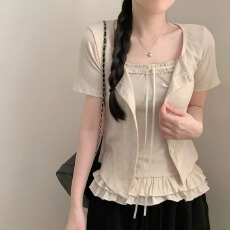 批发韩版波点花边吊带<b class='q'>背心</b>+<b class='q'>短</b><b class='q'>袖</b>开衫两件套<b class='q'>女</b>装蕾丝穿搭减龄上衣