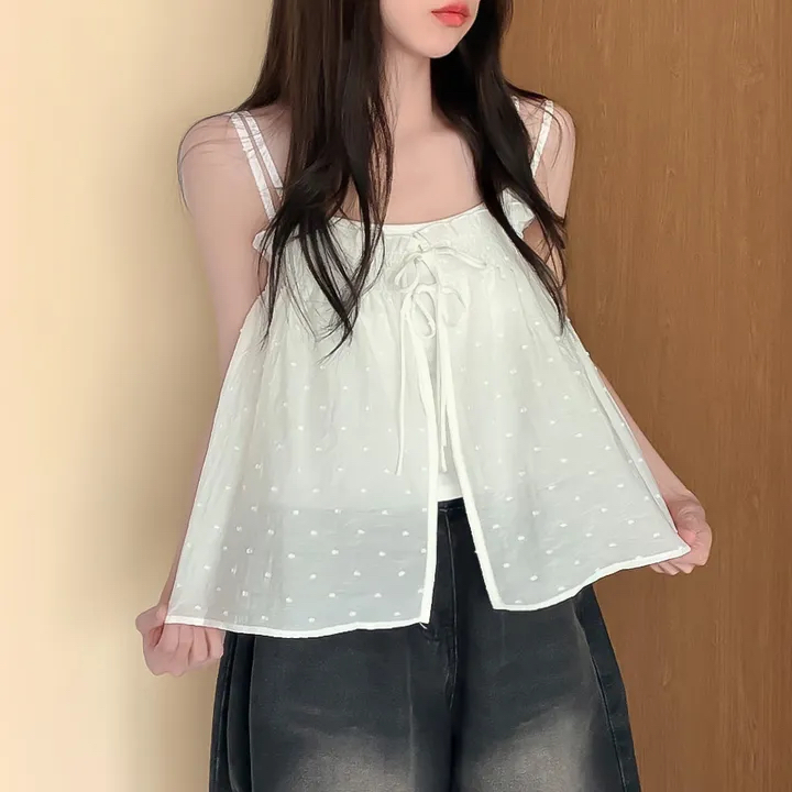 한국 스타일 다용도 페이크 레이어드 시폰 셔츠 여성 휴가 바람 디자인 센스 부드러운 순수한 욕망 캐미솔 맨위