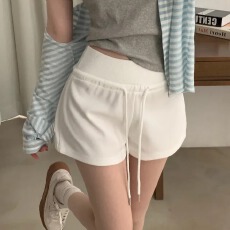 批发<b class='q'>韩版</b>高腰抽绳包臀热裤女夏季短裤休闲裤显瘦灰色运动裤直筒裤子潮