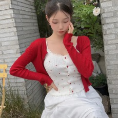 批发韩版简约气质显瘦百搭波点吊带背心木<b class='q'>耳边</b>针织<b class='q'>开衫</b>两件套