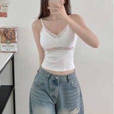 批发<b class='q'>韩版</b>百搭蕾丝拼接V领背心吊带女修身镂空外穿内搭无袖性感上衣