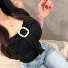批发韩版纯欲辣妹风带钻抹胸吊带背心女修身短款外穿上衣
