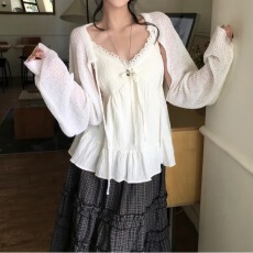 批发韩版V领蕾丝拼接蝴蝶结吊带背心女纯色<b class='q'>无袖</b>上衣