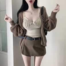 批发韩版带胸垫纯欲蕾丝V领性感吊带背心蝴蝶结辣妹露肩短款上衣女