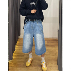 批发<b class='q'>大码</b>女装新款美式复古高腰宽松直筒阔腿裤七分牛仔裤<b class='q'>外贸</b>爆款