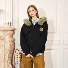 批发小熊耳朵毛领开衫卫衣<b class='q'>外套</b>女潮牌宽松休闲连帽<b class='q'>上衣</b>女