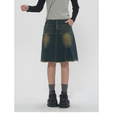 批发美式复古牛仔半身裙女2025年夏季高腰显瘦褶皱a字包臀裙