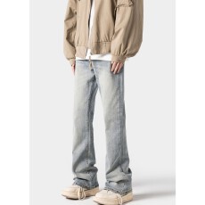 批发美式复古黄泥微喇<b class='q'>牛仔裤</b><b class='q'>男</b>女款秋冬季高街vibe裤子<b class='q'>修身</b>直筒裤