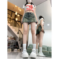 批发辣妹包臀<b class='q'>牛仔</b>短裙裤女夏季新款大码高腰遮胯显瘦防走光a字半身裙