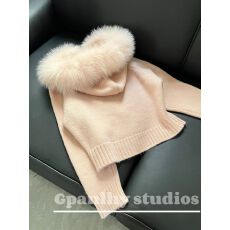 批发叁月芹菜MarchCelery 双色<b class='q'>甜美</b>风针织毛领针织衫外套上衣女秋季