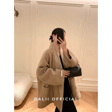 批发钱美西◆860g秘鲁苏力贝贝羊驼绒双面呢大衣大<b class='q'>翻领</b>宽松澳毛外套