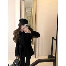 批发羽绒版 titi小姐姐【千金娇娃】小香女<b class='q'>秋</b>冬中长款娃娃领黑色外套