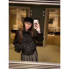 批发FCY studio黑色牛角扣毛呢外套女2025冬精致感miu系羽绒服外套