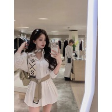 批发限量【留白衬衫】巴黎品｜越素越爱的100长绒棉衬衫裙 配丝巾腰带