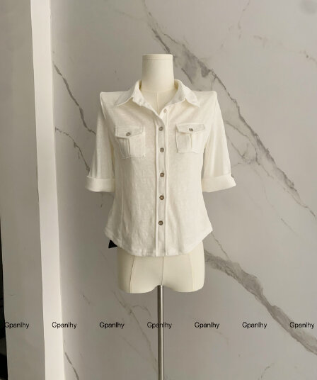 yolo shop 핫걸 주간 접시 니트 반팔 신축성 워크웨어 여성 셔츠 화이트 POLO 칼라 다용도 맨위