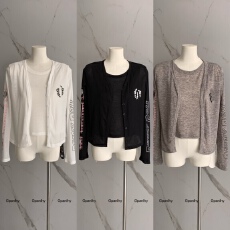 批发新款两件套梵文十字架美少女亲肤背心开衫套装