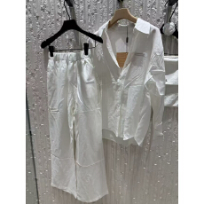 批发春秋新款字母贴标棉麻衬衣+宽松休闲裤子两件套套<b class='q'>装</b>