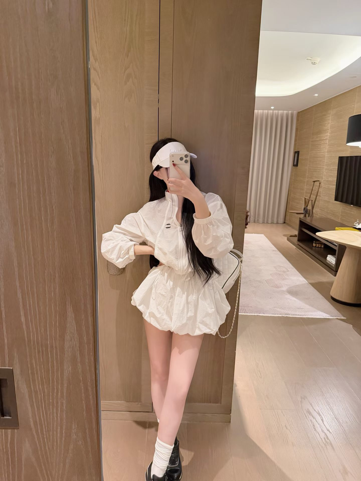 du 홈 맞춤 작은 샤넬 스타일 세트 지퍼 연령 감소 자외선 차단 의류 다용도 슬림해 보이는 꽃밭 치마 세트