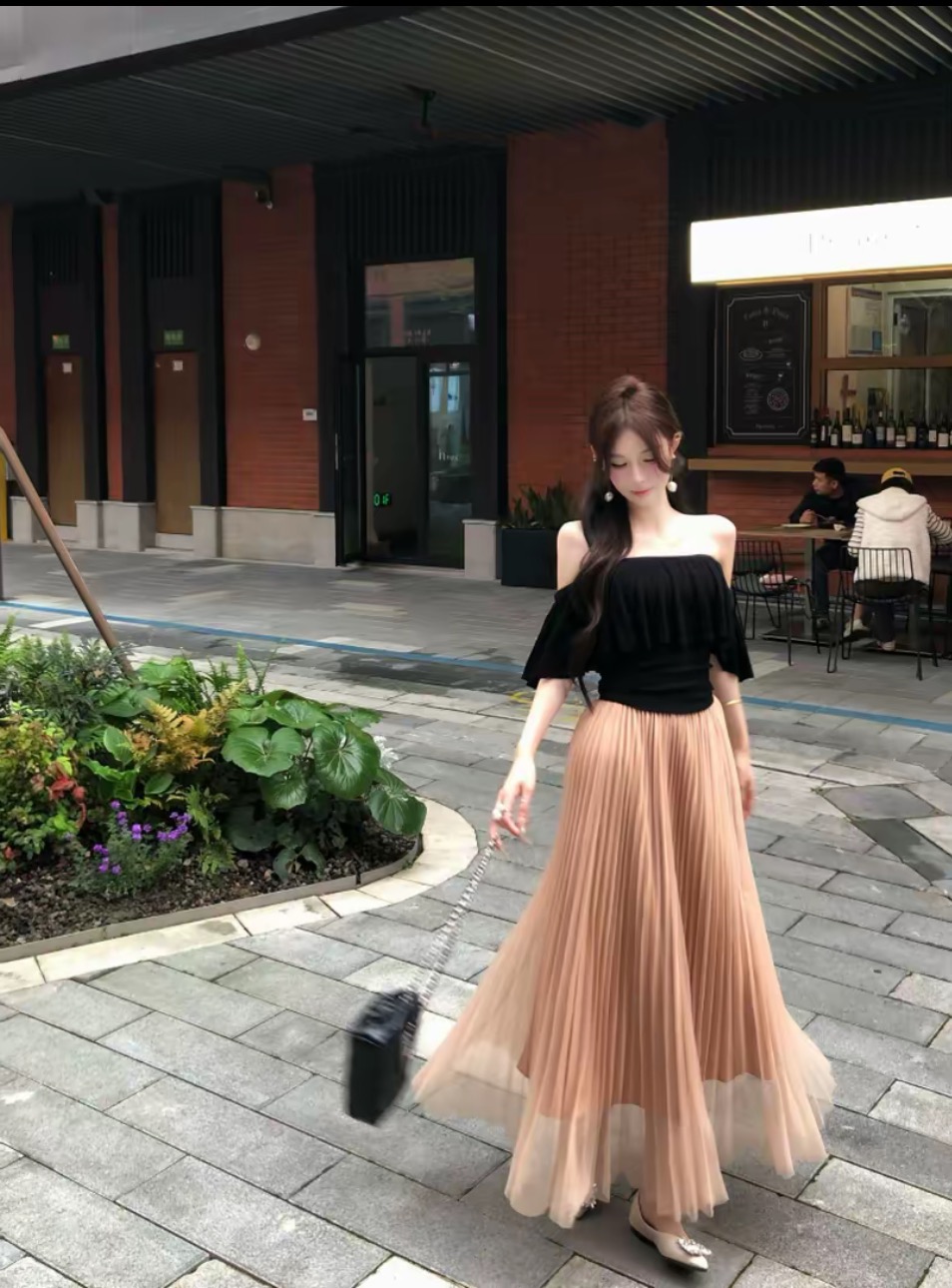 흔들어서 톤 fafa 달빛 세레나데 오프숄더 맨위 플리츠 반신 치마 세트