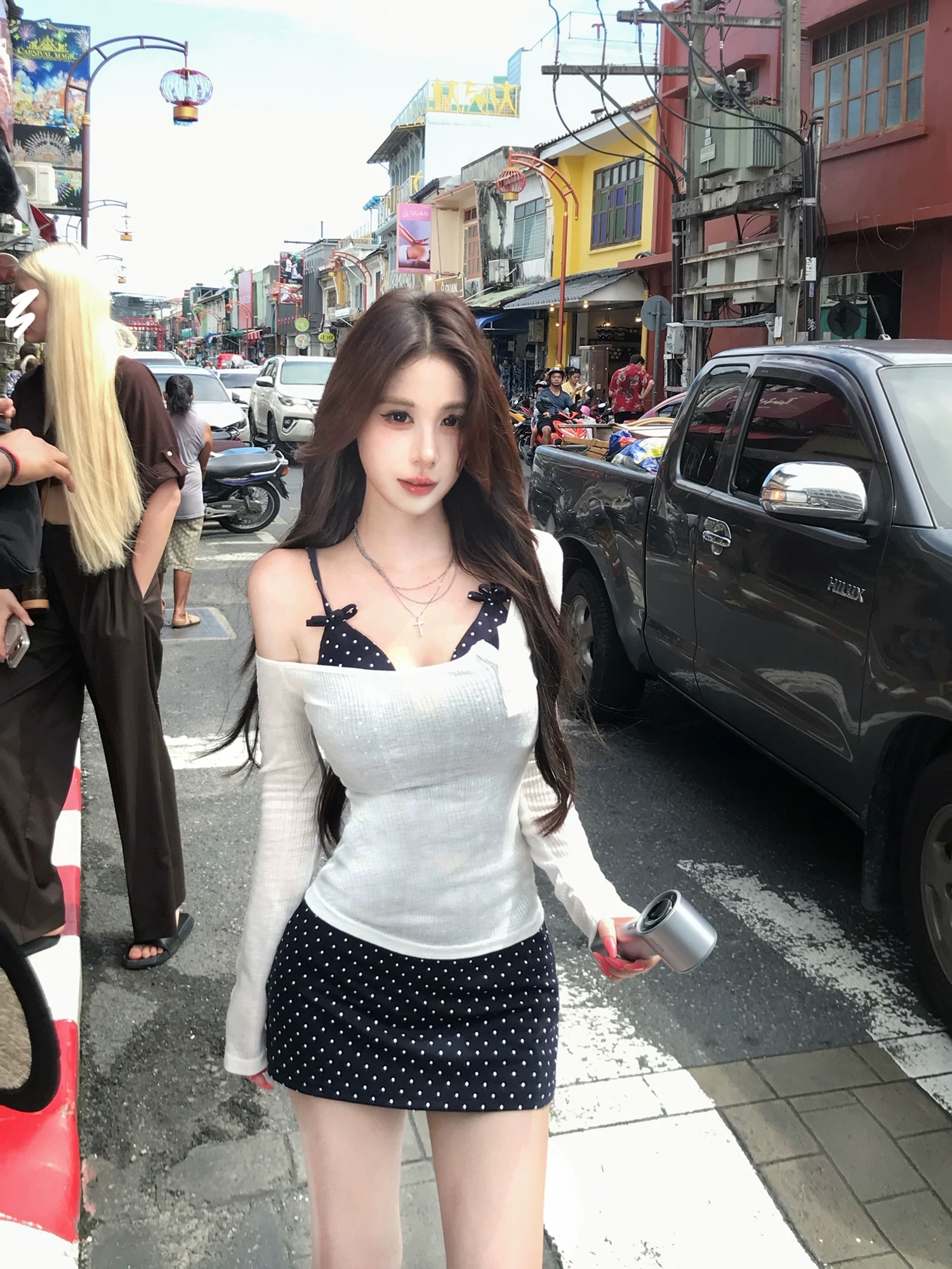 mejiu 꿀 나인 화이트 스타 웨이브 그림자 순수한 욕망 달콤한 스타일 투피스 세트 슬립 드레스 여성 여름 한 부서 핫걸 세트