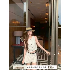 批发禾呈莱赛尔圆领无袖开衫<b class='q'>马甲女</b>夏季新款时尚气质显瘦上衣短裤套装