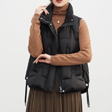 批发侧边抽绳立领棉马甲女秋冬2025新款保暖无袖背心宽松百搭休闲外套