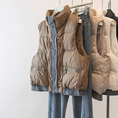 批发实拍2025秋冬季新款设计感<b class='q'>牛仔</b>拼接棉马甲时尚洋气坎肩百搭外套女