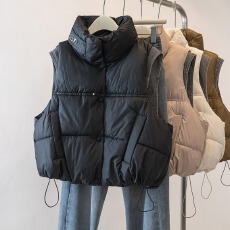 批发实拍法式设计感<b class='q'>牛仔</b>拼接马甲外套冬季款高级感保暖坎肩背心棉马夹