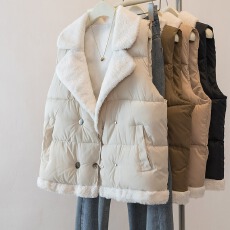 批发实拍羽绒棉马甲外套女2025秋冬新款设计感洋气西装领棉服马夹背心