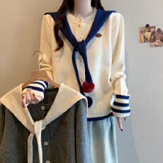 批发实拍温柔系学院风海军领披肩毛衣女秋冬季减龄甜美新年针织衫上衣