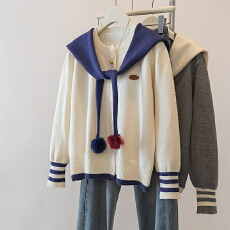 批发实拍韩系海军领设计感针织开衫女<b class='q'>秋</b>冬季新年穿搭洋气显瘦减龄毛衣