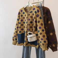 批发实拍法式设计感彩色波点毛衣<b class='q'>开衫</b><b class='q'>女</b>新年穿搭遮肉显瘦百搭针织外套