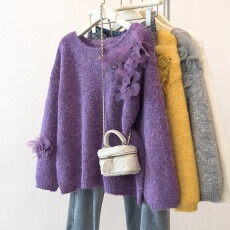 批发实拍高级感<b class='q'>立体</b><b class='q'>花朵</b>毛衣新年2025秋冬季新款宽松显瘦百搭针织衫女