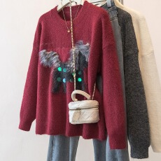 实拍重工刺绣针新年红色毛衣秋冬新款洋气显瘦遮肚百搭针织衫上衣