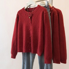 实拍红色洋气显瘦毛衣女2026新春过年衣服时尚百搭减龄针织衫上衣