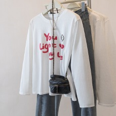 批发实拍女<b class='q'>装</b>2026早春新款字母印花长袖T恤宽松显瘦休闲百搭遮肚上衣