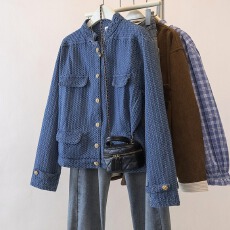 批发实拍女装2026春季新款肌理感牛仔<b class='q'>小香</b>风外套百搭蓝色立领夹克上衣