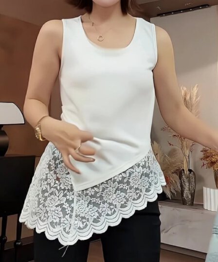 프랑스식 레이스 조각 불규칙 밑단 민소매 조끼 여성 2026 봄 여름 새로운 패션 스택 착용 인사이드 잡아라. 의류