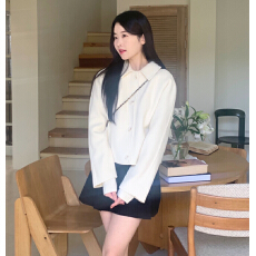 批发INS博主款  韩系温柔简约翻领小个子宽松百搭短款加厚毛呢外套