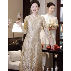 批发香槟色喜婆婆婚宴装平时可穿2025新款女方妈妈<b class='q'>蕾丝</b>旗袍超好看气质