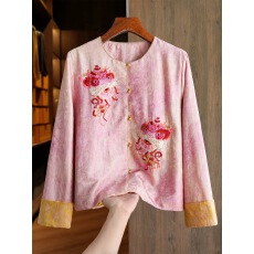 批发高级感真丝提花新中式衬衫外套女醒狮钉珠轻国风撞色袖口唐装上衣