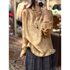 新中式立领盘扣长袖衬衫女宽松显瘦百搭气质上衣双层天丝云帛竹春