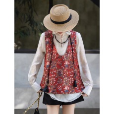 潮流复古新中式人丝提花马甲女V领无袖宽松百搭叠穿国风坎肩上衣