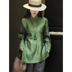 批发新中式绿色衬衫女<b class='q'>冬</b>季轻奢高级感时髦洋气独特超好看国风提花上衣