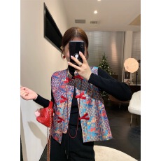 批发年货节_姜安妮_凤喜唐纹鹿影_景泰蓝<b class='q'>真丝</b>红蝴蝶结新中式马甲