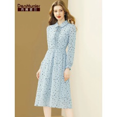 丹慕妮尔法式名媛波点连衣裙女2026春季新款气质衬衫裙收腰中长裙