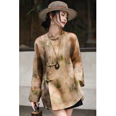 批发新中式国风真丝<b class='q'>欧根纱</b>衬衫女2026春季新款立领斜襟唐装微透上衣